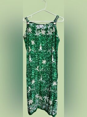 Green Surfer Sailor Palm Trees Beach Dress